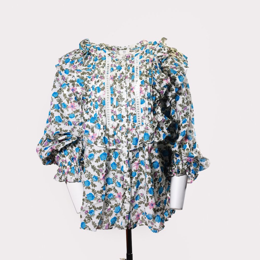 NWT River Island ditsy floral ruffle blouse in blue, size 18
